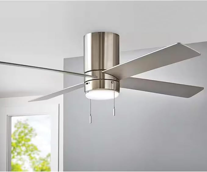 LYTIO Scenic 52 in. Integrated LED Indoor Brushed Nickel Hugger Ceiling Fan with Reversible Motor & Reversible Blades Included