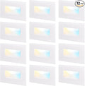 LEONLITE 12-Pack Premium Series 5CCT 120V LED Step Lights, Dimmable 3.5W Indoor Outdoor Waterproof Horizontal Stair Light, 2700K3000K3500K4000K5000K Selectable, CRI90, ETL, Aluminum, White