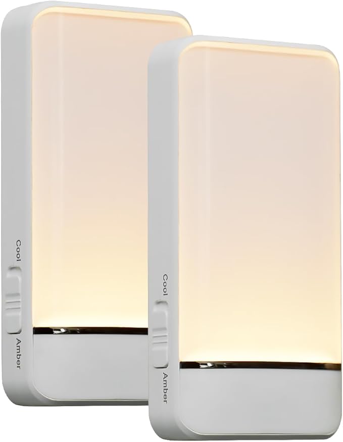 Dawnrise Night Lights Plug into Wall, Invisible Motion Sensor Night Light, Soft Warm or Cool White Selectable, Brightness Adjustable, LED Night Lights for Bedroom, Bathroom, Stairs, Hallway, 2PK