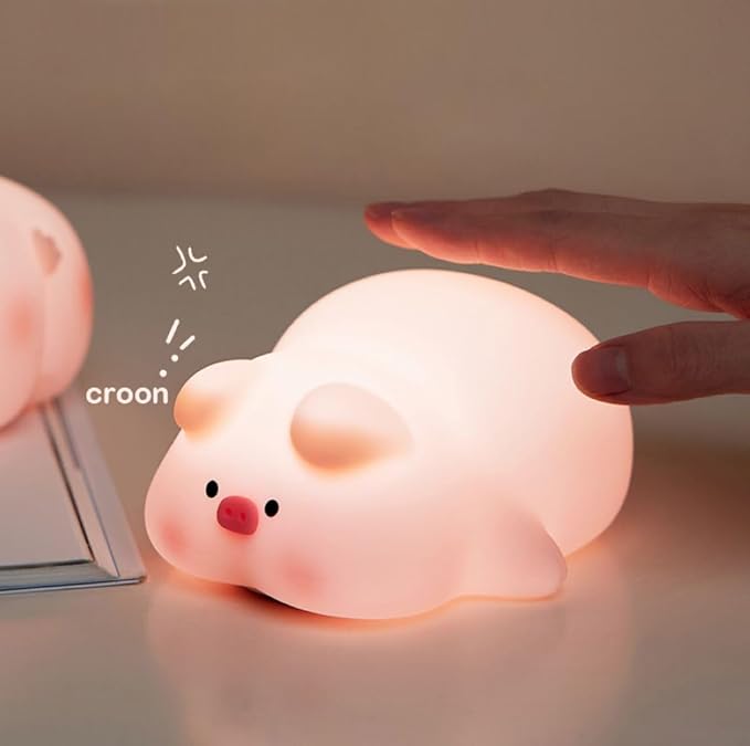Cute Pig Night Light Silicone, Squishy Piggy Night Lamp,Kids Room Decor Atmosphere Nightlight, Baby Nursing Bedside Touch Lamp, Rechargeable and Dimmable LED Night Light，Piggy Gifts.