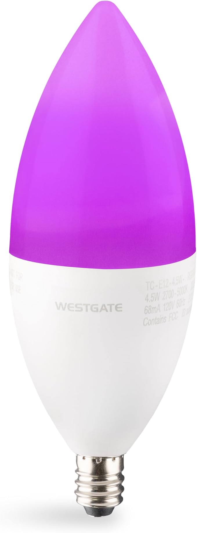 Westgate TC-E12-4.5W-RGBW-WiFi LED Light Bulbs, E12 Base, Color Changing, 25000 Hour Lifespan, Smart Home Compatible with Alexa and Google, Dimmable, 5 Year Warranty (4.5 Watt)