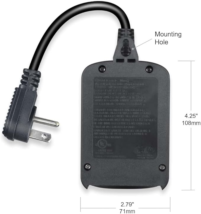 24-Hour Outdoor Light Timer – Water-Resistant, Photocell Dusk to Dawn Sensor, 2/4/6/8-Hour Countdown Timer, Two Grounded Outlets – Ideal for Home, Christmas Lights, Garden – 15A, UL Listed