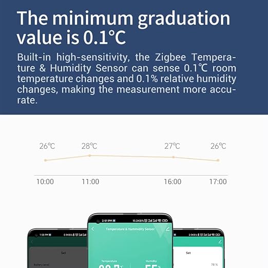 Haozee Zigbee Temperature and Humidity Sensor, Pack of 3, ZigBee Hub Required, for Remote Monitoring and Home Automation, Compatible with Home Assistant Zigbee2mqtt