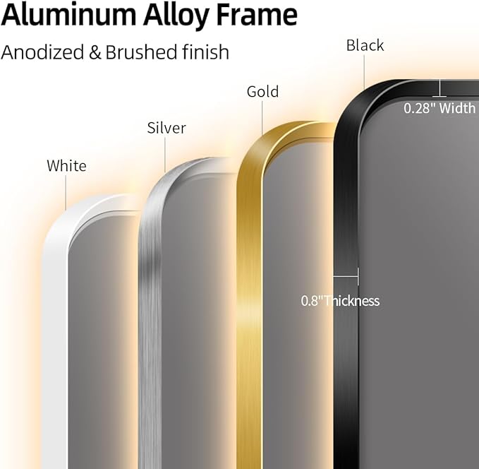 66 x 36 Gold LED Bathroom Mirror, Metal Framed Rounded Corner Rectangle Backlit Mirror Bathroom, Anti-Fog, 3-Color Stepless Dimmable Lighted Mirror, Motion Sensor Lights, Memory Function