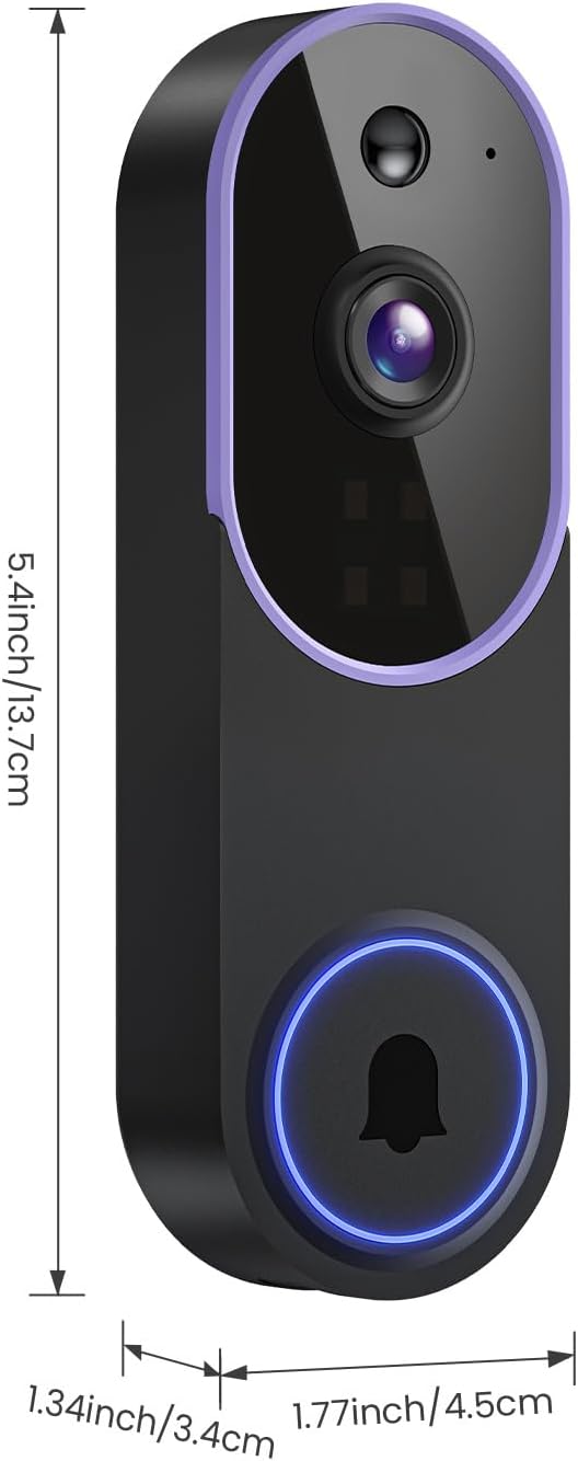 720P Indoor/Outdoor Battery Powered Smart Doorbell Security Camera, Night Vision, Motion Detection, Cloud Storage, 2-Way Audio, Home & Business Security Surveillance, 2.4GHz Wi-Fi（Excluding Receiver）