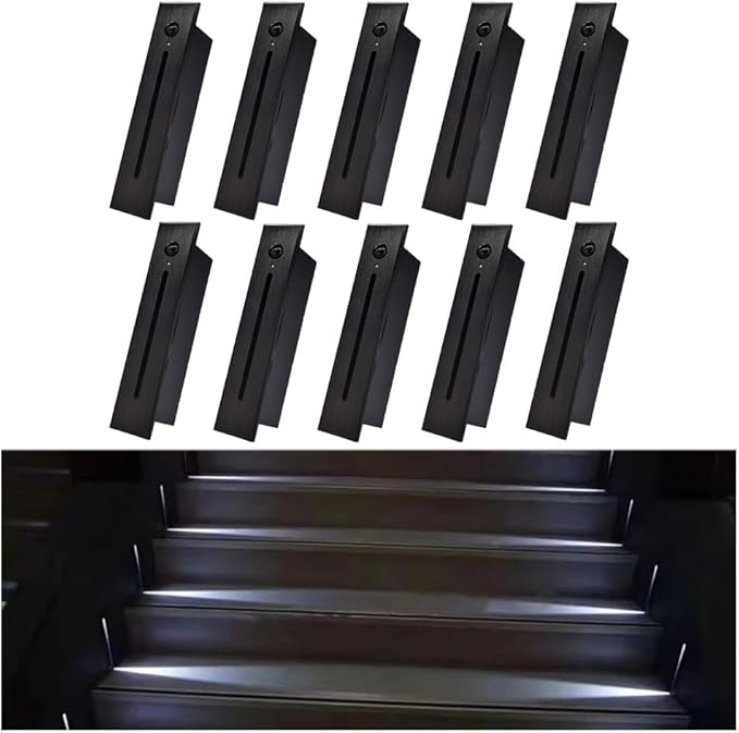 Modern Stairway Lights 10Pcs Led Lighting for Stair Railing Embedded 3W Ac85 265V Non Waterproof Ideal for Stair/Decks/S/Hallway/Movie Theater Corridor 4000K,Brushed Black-3000K