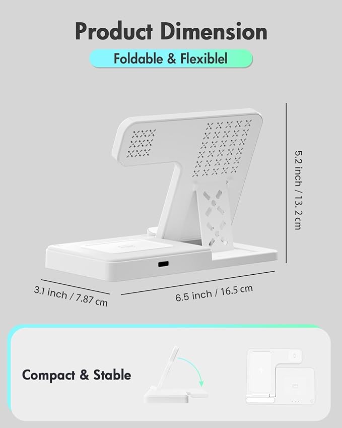 Wireless Charger Stand Charging Station: 3 in 1 Charger Stand Multiple Devices for Apple - iPhone 17 16e 16 15 14 Pro Max 13 12 - Watch 11 10 9 8 7 6 5 4 3 2 SE and Ultra Series-Airpods 4 3 Pro, White