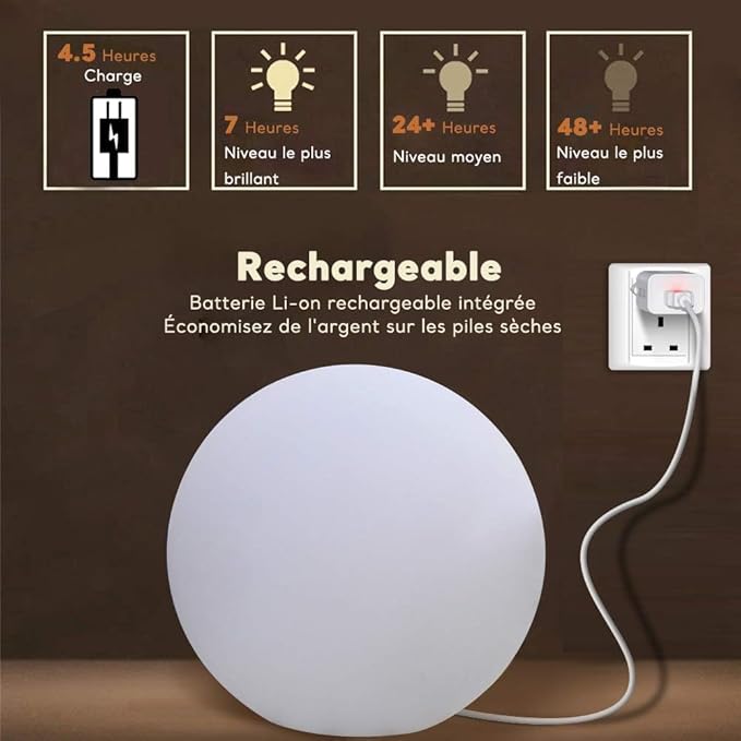 10 inch Rechargeable LED Ball Light, Dimmable LED Globe Light w/Remote, 16 RGB Colors Changing LEDs Globe Mood Lights, IP65 Waterproof Floor Lamp for Backyard Patio Garden Wedding Party Home