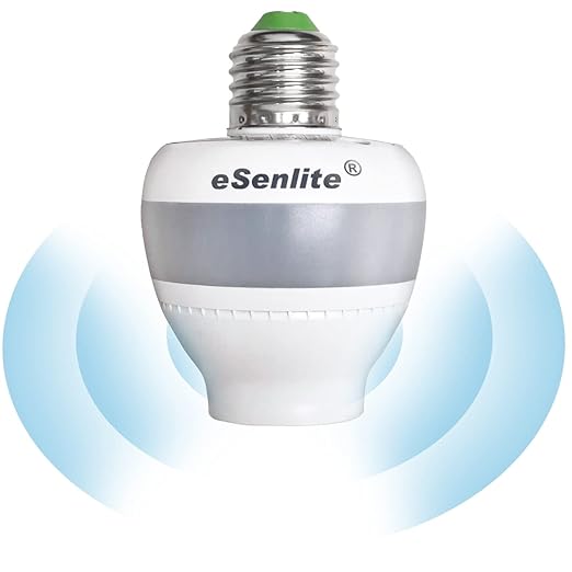 Smart Radar Motion Sensor Light Socket Adapter – E26/E27 Screw-in Add-On, Dusk-to-Dawn, Invisible Radar Through Glass-Wall, Works with LED CFL Incandescent Bulbs （1-Pack）