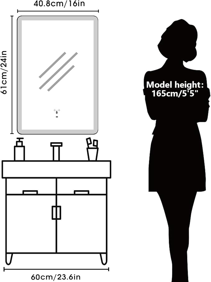 WARM&LOVE 16 x 24 Inch LED Bathroom Mirror, Hand Scan Sensor Anti-Fog Bathroom Mirror with Lights, Stepless Dimming, 3 Color Lighting, Lighted Bathroom Mirrors for Wall, Vertically Only