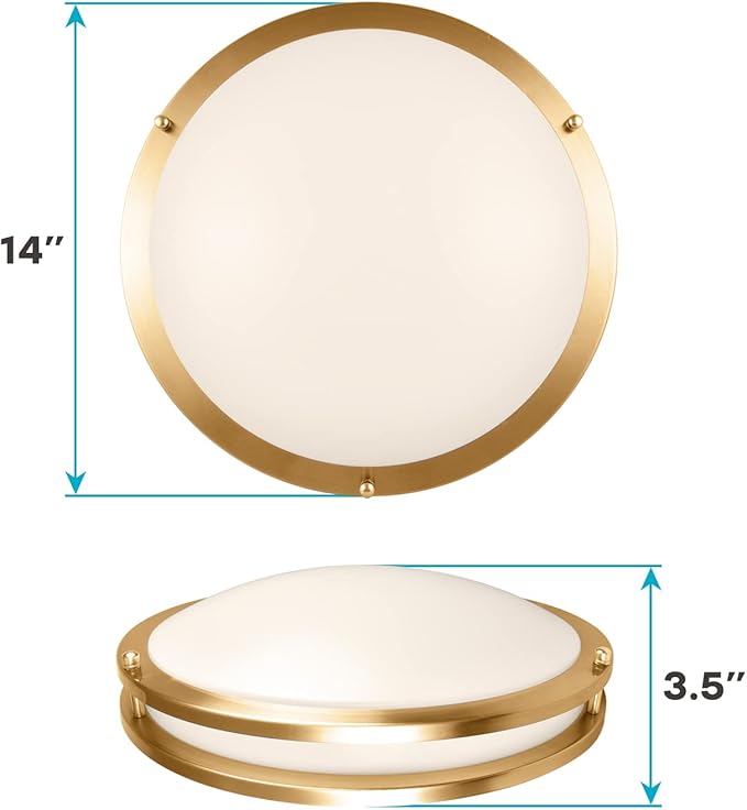 LUXRITE 14 Inch LED Flush Mount Ceiling Light, 5 Color Selectable 2700K | 3000K | 3500K | 4000K | 5000K, Dimmable Ceiling Light Fixture, 18W, 1440 Lumens, Energy Star, ETL Listed, Brushed Brass