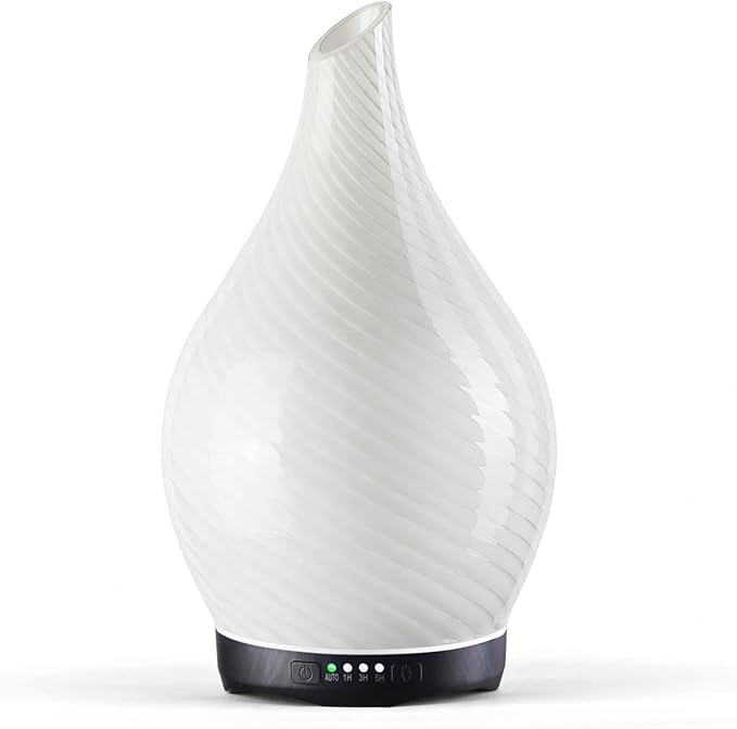 Porseme 280ml Essential Oil Diffuser Glass Color Changing Aroma Air Diffusers Aromatherapy Ultrasonic Cool Mist Humidifier 7 Running Hours Waterless Auto-Off for Sleeping Yoga Office Spa(Pure White)