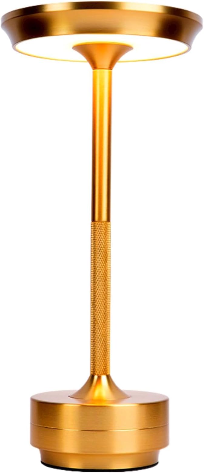 Cordless LED Table Lamp, Rechargeable Touch Control Desk Lamp Battery Operated Nightstand Night Light with Dimmable Brightness for Living Room, Home Office, Restaurant (Gold)