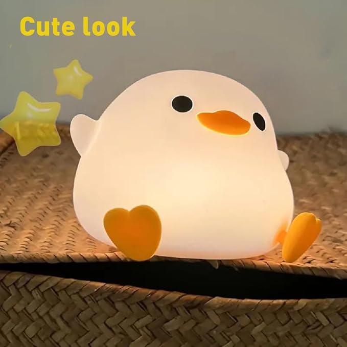 DoDo Duck Night Light, LED Cute Silicone Dimmable Nursery Lamp, Rechargeable USB-C Bedside Touch Sensor Lamp, RGB & Warm White Light for Kids, Bedrooms, Dorm Decor, and Gift Ideas(Charging)