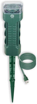 Outdoor Power Stake with Photocell Timer 2/4/6/8 Hour Countdown, Dusk to Dawn, 6 Grounded Outlets 6FT Cord, UL Listed, Green