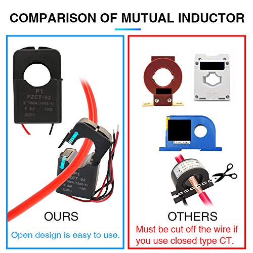 2 Pieces AC Current Voltage Amperage Power Energy Panel Meter LCD Digital Display Ammeter Voltmeter Multimeter with Split Core Current Transformer CT AC 80-260V 100A Multi-Function Power Monitor