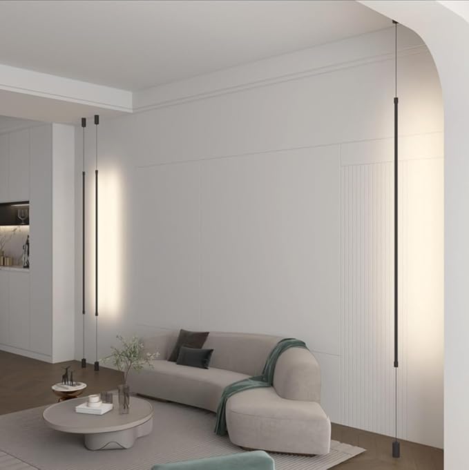 Modern Minimalist Bedside Pendant Light Black Linear Floor to Ceiling Lamp Hardwired 47" LED Pendant Lights Long Strip Hanging Lamp for Bedroom TV Background