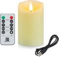Flickering Flameless Candles with Rechargeable Battery, Electronic Candles with Remote and Timer, led Pillar Candles Real Wax Wick, led Candles for Home, Wedding, Halloween, Christmas 3" x 4"