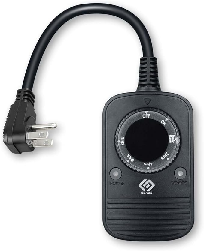 24-Hour Outdoor Light Timer – Water-Resistant with Photocell Dusk to Dawn Sensor, 2/4/6/8-Hour Countdown Timer, Grounded Outlet – Ideal for Home, Christmas Lights, Garden – 10A, UL Listed