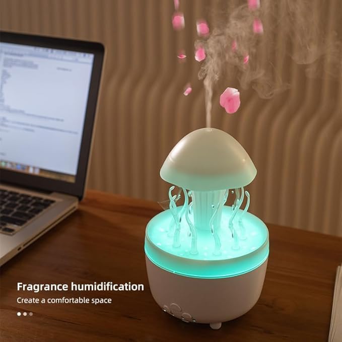 300ml Cute Diffuser Jellyfish Humidifier with 7 Changing Colors LED Lights, Rain Cloud Diffuser for Home Bedroom Office