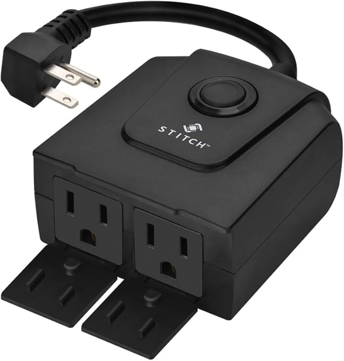 Monoprice Smart Outdoor Plug, IP65 Weather Resistance, 2 Individually Controlled Outlets, No Hub Required, Compatible with Google Home - Stitch Series