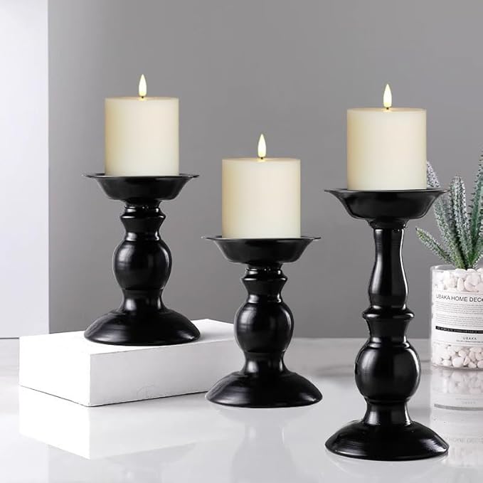 Flameless Candles Set of 3 (3x3 inch) Flickering LED Real Wax Candles Battery Operated with Remote Control Timers for Fireplace Bedroom Livingroom Party Dimmable Ivory Pillars Flat top