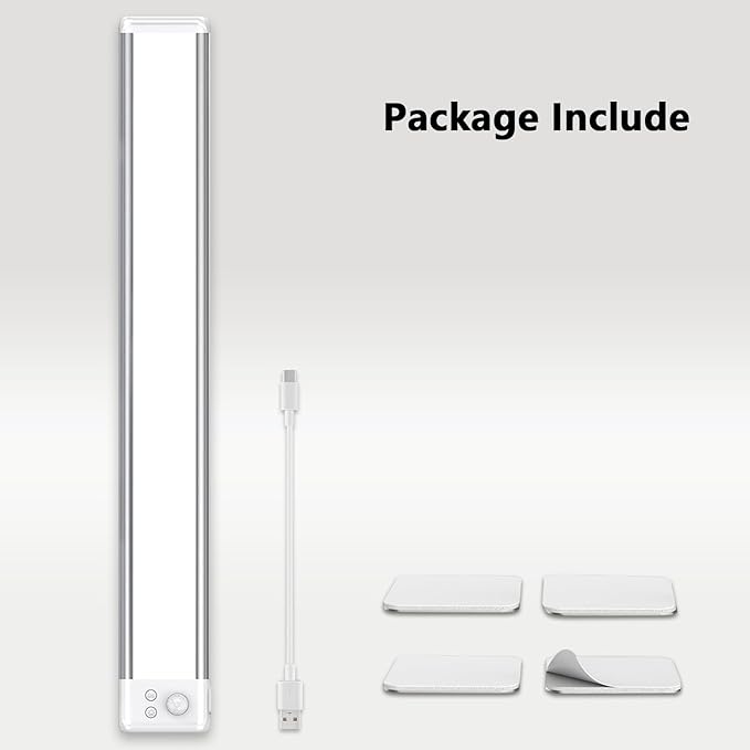 15.7inch Under Cabinet Lighting Rechargeable, 100 LED Super Bright, Motion Sensor, 3 Color Temps & Dimmable, Long Lasting Wireless Magnetic Closet Light for Kitchen, Stairs, Hallway
