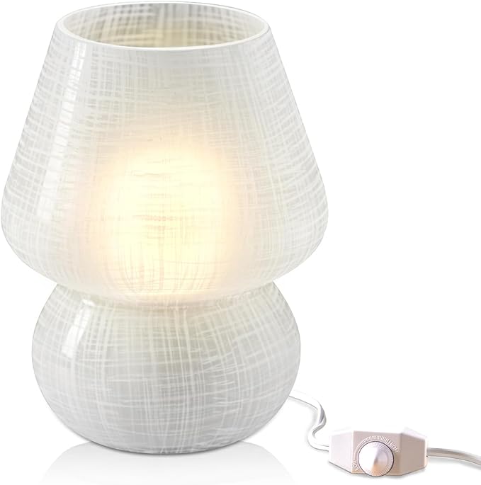 Next Glow Mushroom Lamp – Table Lamp, Modern Dimmable LED Night Light for Bedrooms, Kids Rooms, Bedside Nightstands, Living Room and Kitchen Decor – Pretty Desk Light, E26 Socket w 120V Bulb (White)