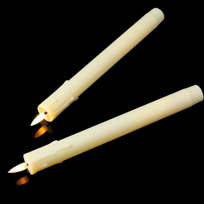 Pack of 6 Decorative Rechargeable Beige Taper Candles with USB Charge Warm White Light 10 Inch,Remote Flameless Christmas LED Window Candlesticks,25.5 cm Plastic Wedding Candles with Timer