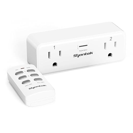 Remote Control Outlet with 2 Independent Control Sockets, Wireless Remote Light Switch Set, Remote Outlet Plug Up to 100 FT Range, 15A/1875W, White (1 Outlet + 1 Remote)