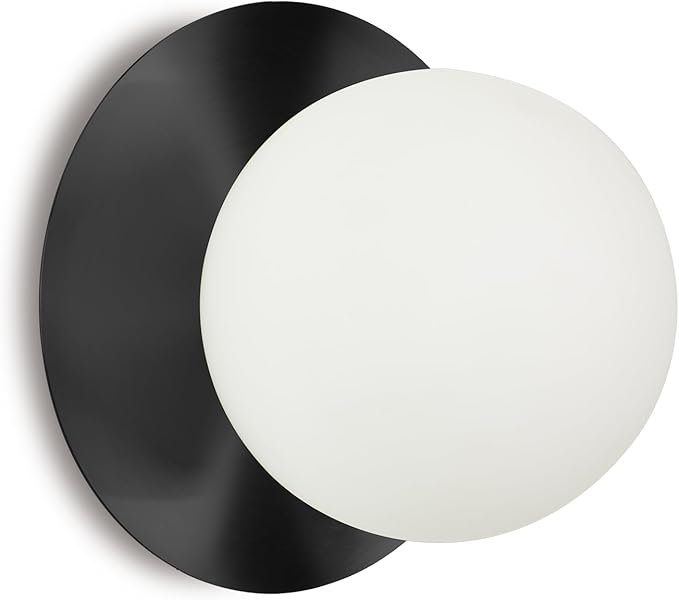 1 Light Wall Sconce, Mid Century Modern Globe Wall Sconce, Ceiling Light Fixture, Vanity Light Fixture, Indoor Wall Light for Living Room Bedroom Hallway Bathroom Entry (Matt Black)
