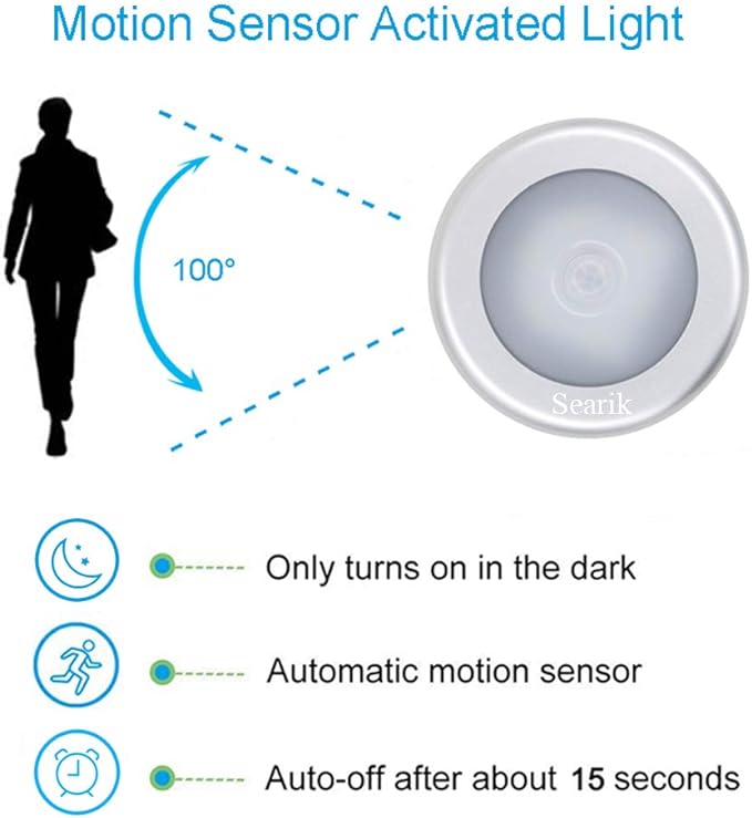 Searik 6 Pack Motion Sensor Lights Indoor, Magnetic Cordless Battery Powered LED Night Light Step Stair Closet Lights Under-Cabinet Lighting Stick On Anywhere Lamp for Home Kitchen Cabinet Bathroom