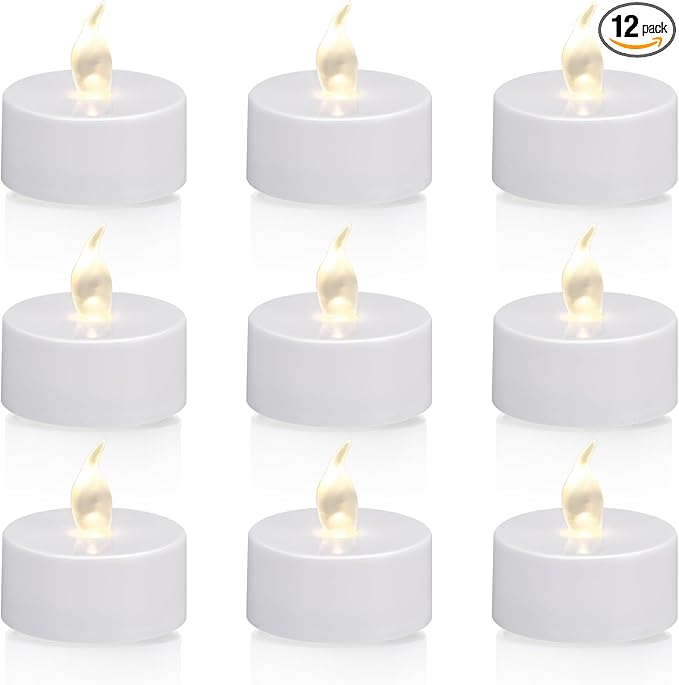 KOABY 12/24/50 Pack LED Tea Lights with 6H Timer, Auto On Daily, Flickering Warm White Lights