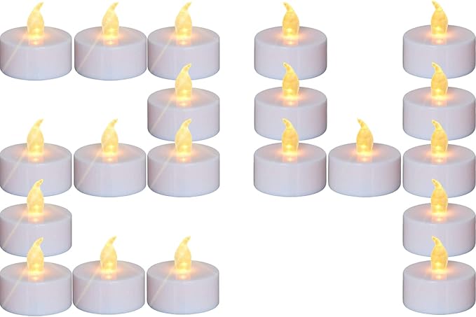 YIWER Battery Tea Lights Candles Set of 24: Flickering flameless Realistic Tealights with Warm Yellow Light Candle Light for Festivals Parties Halloween Warm Atmosphere