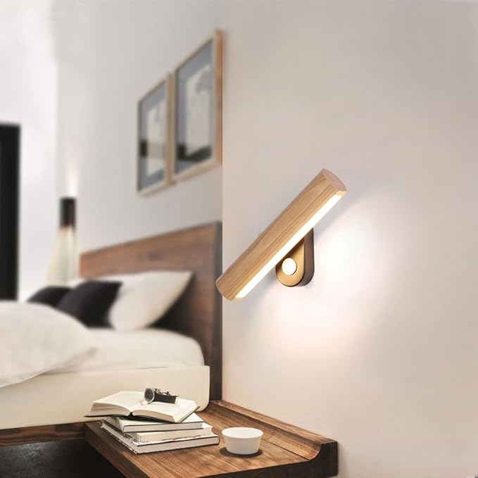 LED Warm Light Nordic Style Wall Light, Hardwired Wood Decoration Wall Lamp, Rotatable Bedside Wall Sconce, Living Room Bedroom Dining Room Wall Mounted Light Fixtures