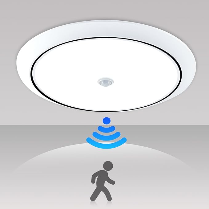 Motion Sensor LED Ceiling Light, 12 Inch Flush Mount Ceiling Light 6500K Closet Lights, Motion Sensor Light Indoor for Stair Closet Porch Hallway Laundry (18W)