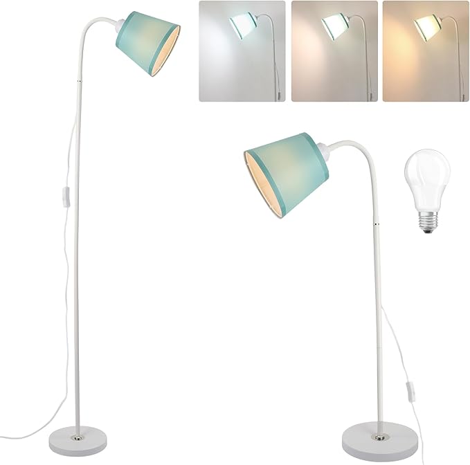 AoMck Floor Lamp, Industrial Metal Floor Lamps for Living Room with Adjustable Bendable 2 in 1 Reading Table Lamps for Living Room Bedroom Office (W+Green Shade)