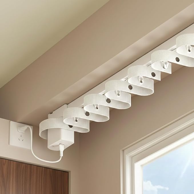 Motorized Curtain Track for Ripple Fold S-Wave Curtains, Pre-Assembled Automatic Curtain Opener with Remote, Mini Dry Contact Smart Electric Curtains System, 1.8N.m (5.0 meters (196.8 inches))