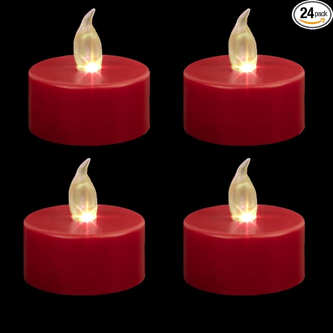 Hanzim LED Tea Lights Candles- 24PACK Red Flameless Candles Realistic and Bright Flickering Long Lasting 200Hours for Holiday Celebration,Party, Home Decoration,Battery Operated