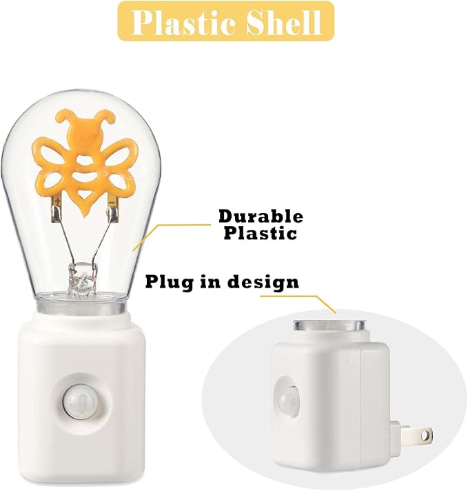 Vintage Filament Night Light Plug in, Dimmable and Motion Sensor Equipped, Warm Ambience 2200K for Hallway, Bedroom and Stairway, 1 Pack