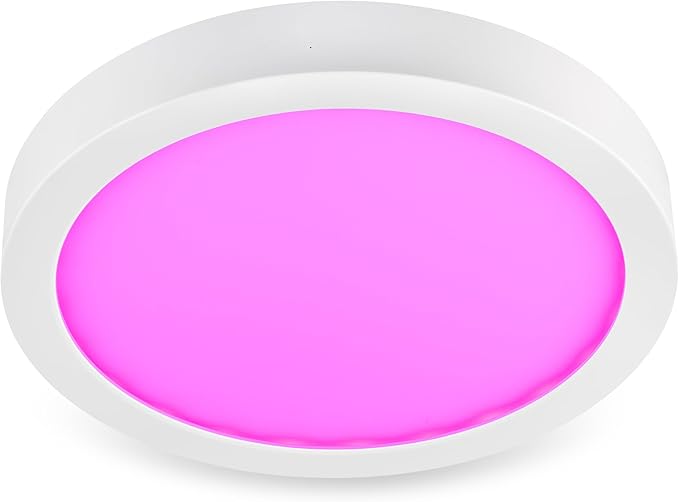 Westgate TC-FML-8-14W-RGBW-WIFI 8 Inch LED Flush Mount Fixture, White Die-Cast Aluminum Housing, Compatible with Alexa, Works with Google Home, Dimmable Ceiling Light, Color Changing Lamp