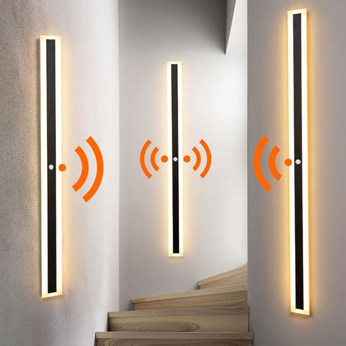 Minimalist Linear LED Motion Sensor Wall Sconce, Human Body Activated Long Strip s - Indoor Bedside Lamps for Hallway, Bedroom, Indoor Lighting Fixture