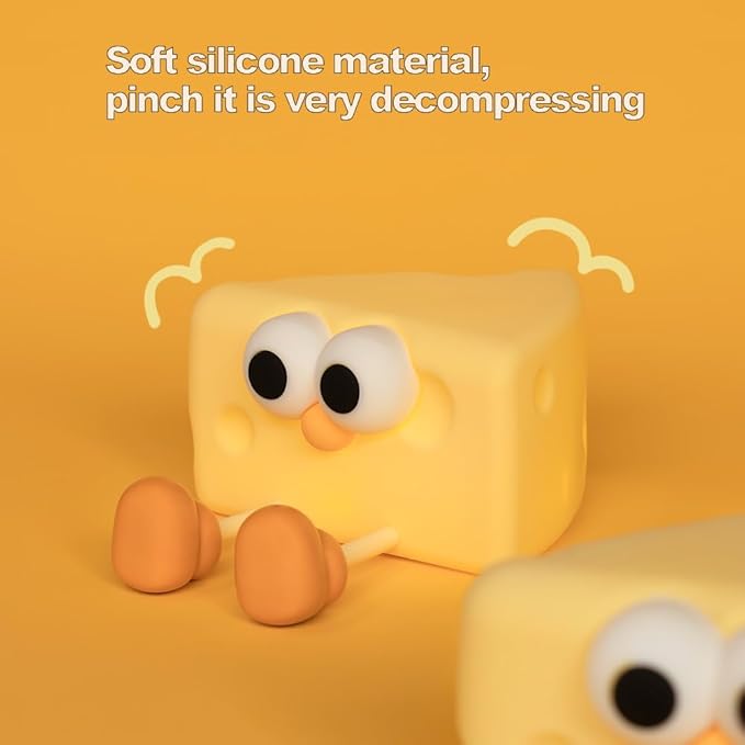 Led Cute Cheese Night Light, Dimmable Nursery Kawaii Lamps, Super Squishy Silicone USB Rechargeable Touch Control Night Lamp for Kids Adults, Used for Camping Party Room Decor (Cheese)
