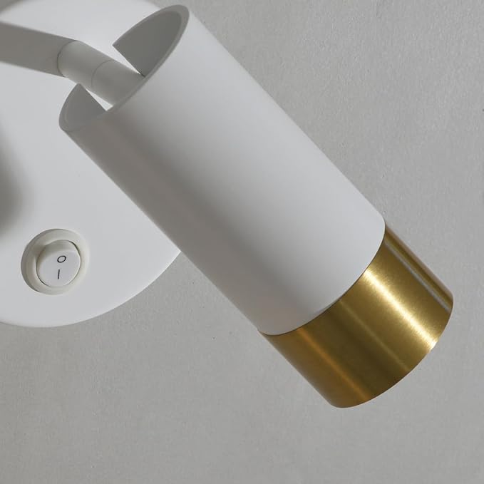 DUHU Wall Sconce Lights for Bedroom,White Wall Light with Switch,Indoor Modern Gold Hardwired Sconces Wall Lighting with Rotatable Lampshade,Wall Lamps for Living Room,Corner,Hallway,Bar,Wall Decor