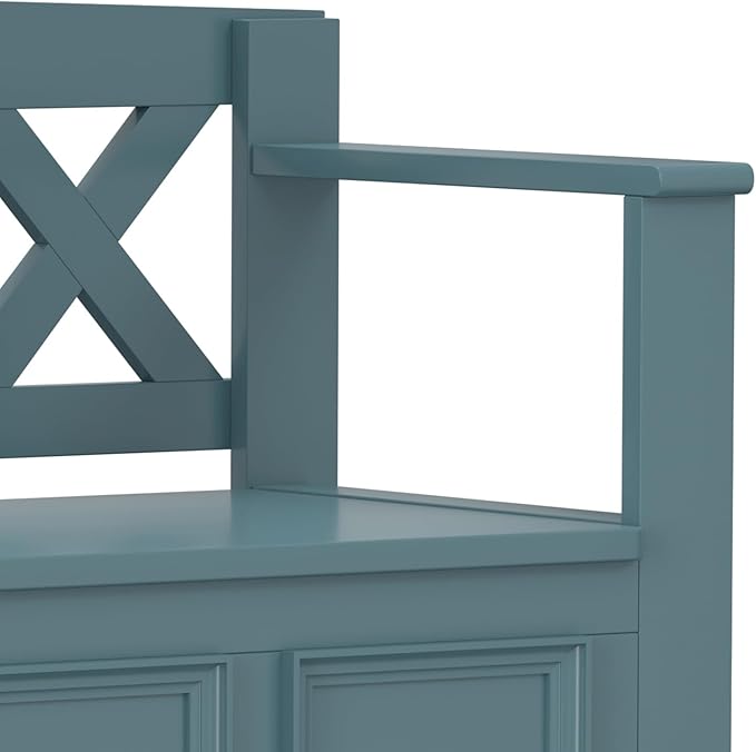 SIMPLIHOME Amherst Entryway Storage Bench - 48 inch Wide Solid Wood Hallway Seat in French Blue, Transitional Bench for Entryway or Living Room with Lift-Up Lid and Spacious Storage
