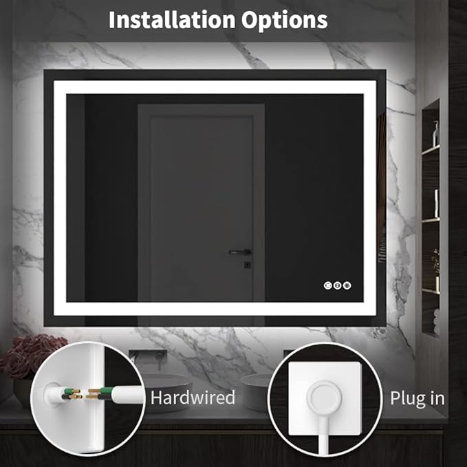Amorho LED Bathroom Mirror 40''x 36'' with Front Light and Backlit, Stepless Dimmable Wall Mirrors with Anti-Fog, Shatter-Proof, Memory, 3 Colors, Double LED Vanity Mirror (Horizontal/Vertical)