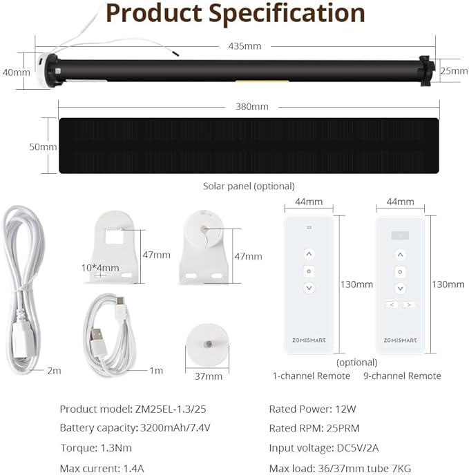 Blindsmart Rechargeable Tuya Zigbee Roller Blinds Motor for 38mm Tube, Motorized Window Shades Automatic Blinds Curtain Opener APP Control, Zigbee Hub Required (Only Motor)