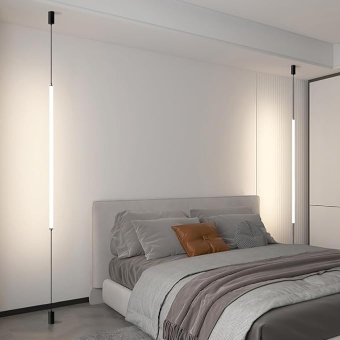 White Linear Pendant Floor to Ceiling Lamp Modern Minimalist Bedside Pendant Light Long Strip LED Hanging Lamp for Bedroom Living Room Corner - Hardwierd