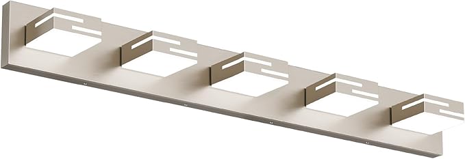 LED Modern Bathroom Vanity Light Fixtures, 5-Light 34-inch Dimmable Brushed Nickel Vanity Lights for Bathroom Lighting Fixtures Over Mirror, with 350° Rotatable Acrylic Heads (Cool White 6000K)