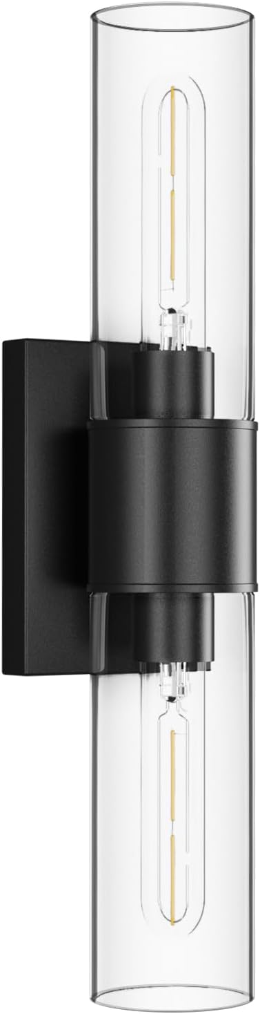 Tipace Black Bathroom Vanity Light Fixtures,Industrial Wall Sconces Clear Glass Wall Lights,Wall Lamp for Bathroom,Living Room, Bedroom,Hallway(Bulb not Include)